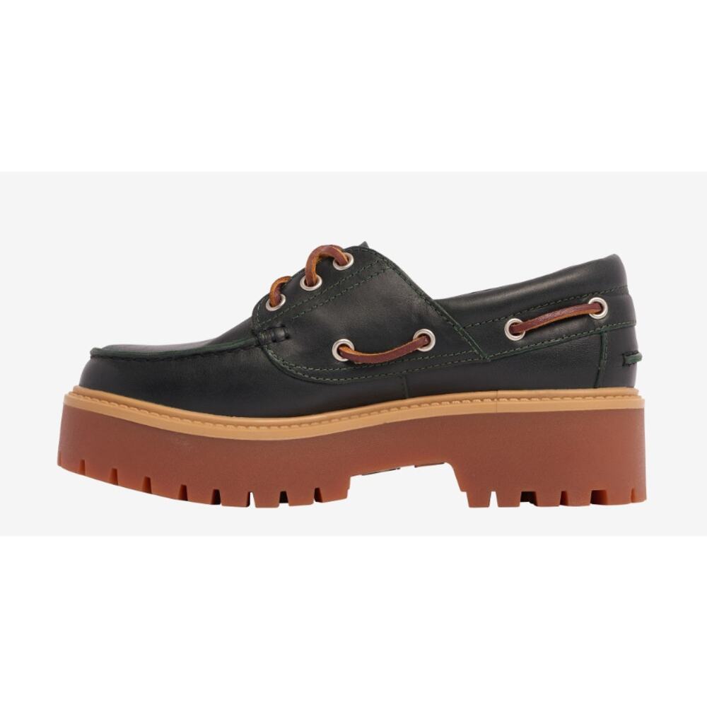 Timberland Black Leather Platform Boat Shoes with Brown/Tan Lug Sole NO BOX - Picture 2 of 7